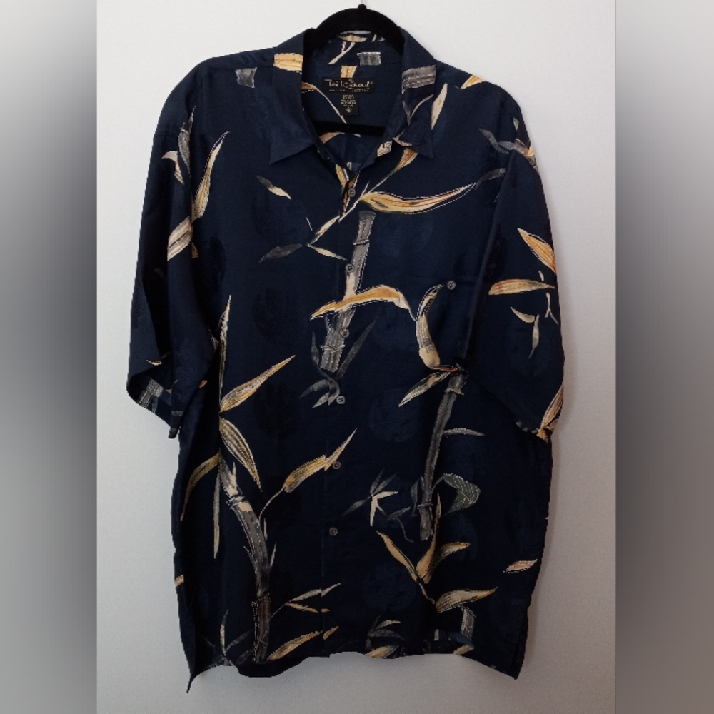Tori Richard Hawaiian Dragon & Bamboo Print 100% Silk Button Front Collar Shirt